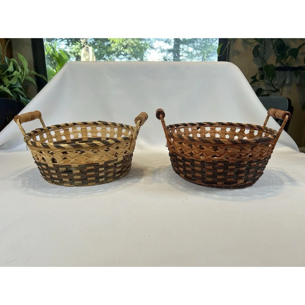 VNG Baskets with Wooden Handles Set of 2 Decorative Storage Baskets Old World